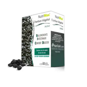 Charbon végétal actif NutriMax pour réduire les ballonnements et améliorer le confort digestif.