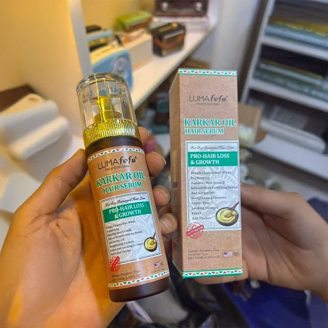 Sérum capillaire LUMA FOFO Karkar Oil pour pousse et réparation, avec boîte